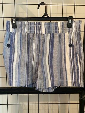 Briggs Blue and White Striped Linen-Blend Shorts size 12